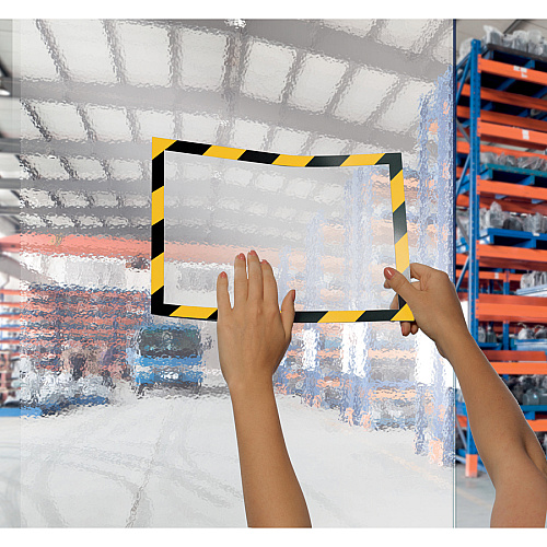 DURABLE&reg; DURAFRAME&reg; SECURITY Self-Adhesive Magnetic Letter Sign Holder 8.50" Holding Width x 11" Holding Height - Square Shape - Self-adhesive, Flexible, Magnetic - Black, Transparent, Yellow - 2 / Pack (4770130)