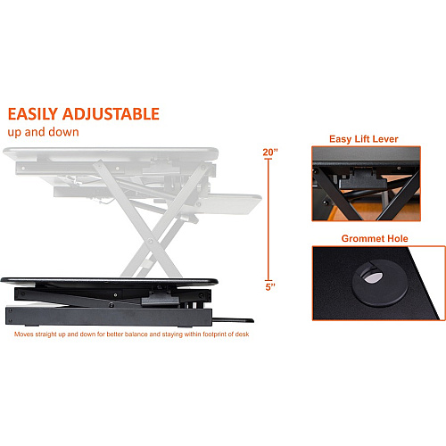 Lorell Deluxe Adjustable Desk Riser 20" Height x 38" Width x 24" Depth - Desktop - Black (LLR99759)