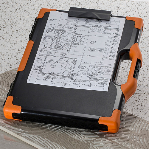 Officemate Carry-All Clipboard Storage Box Storage for Tablet, Notebook - 8 1/2" x 11" , 8 1/2" x 14" Sheet Size - Black, Orange - 1 Each (83326)