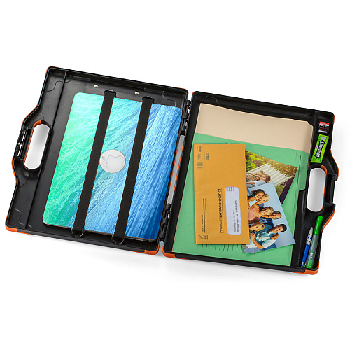 Officemate Carry-All Clipboard Storage Box Storage for Tablet, Notebook - 8 1/2" x 11" , 8 1/2" x 14" Sheet Size - Black, Orange - 1 Each (83326)