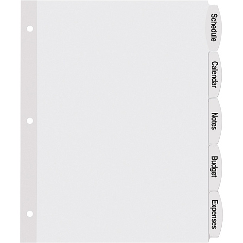 Avery&reg; Big Tab Printable White Label Dividers 20 x Divider(s) - 100 Tab(s) - 5 - 5 Tab(s)/Set - 8.5" Divider Width x 11" Divider Length - 3 Hole Punched - White Paper Divider - White Paper Tab(s) - 20% - Hole-punched, Printable, Easy Peel, Rei (14434)