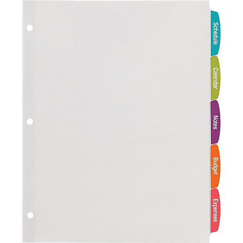 Avery&reg; Big Tab Printable White Label Dividers 20 x Divider(s) - 100 Tab(s) - 5 - 5 Tab(s)/Set - 8.5" Divider Width x 11" Divider Length - 3 Hole Punched - White Paper Divider - White Paper Tab(s) - 20% - Hole-punched, Printable, Easy Peel, Rei (14434)