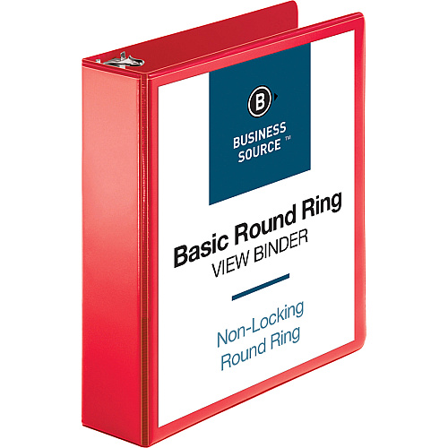 Business Source Round Ring Binder 2" Binder Capacity - Fastener(s): Round Ring - Pocket(s): 2, Internal - Red - Clear Overlay, Labeling Area - 1 Each (BSN09968)
