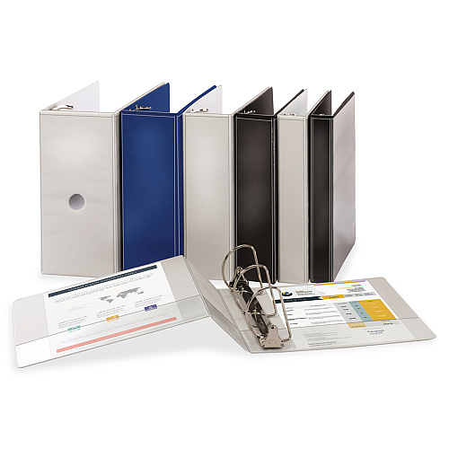 Business Source D-Ring View Binder 3" Binder Capacity - Slant D-Ring Fastener(s) - Internal Pocket(s) - Navy - Clear Overlay, Labeling Area, Lay Flat, Pocket - 1 Each (BSN28455)