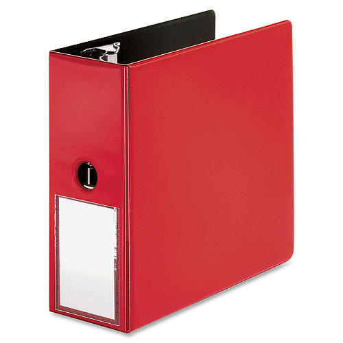 Business Source 5" D-Ring Binder 5" Binder Capacity - 1050 Sheet Capacity - Fastener(s): Slant D-Ring - Pocket(s): Internal - Red - Transparent, Lay Flat, Label Holder, Spine - 1 Each (BSN33124)