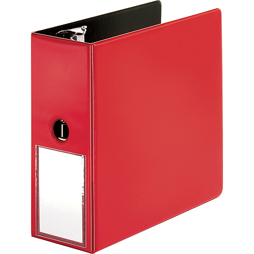 Business Source 5" D-Ring Binder 5" Binder Capacity - 1050 Sheet Capacity - Fastener(s): Slant D-Ring - Pocket(s): Internal - Red - Transparent, Lay Flat, Label Holder, Spine - 1 Each (BSN33124)