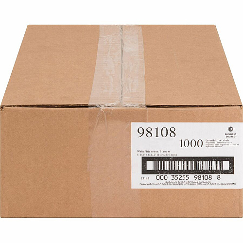 Business Source Multipurpose Shipping Labels 5 1/2" Width x 8 1/2" Length - Permanent Adhesive - Rectangle - Laser, Inkjet - 2 / Sheet - 500 Total Sheets - 1000 / Carton (BSN98108)