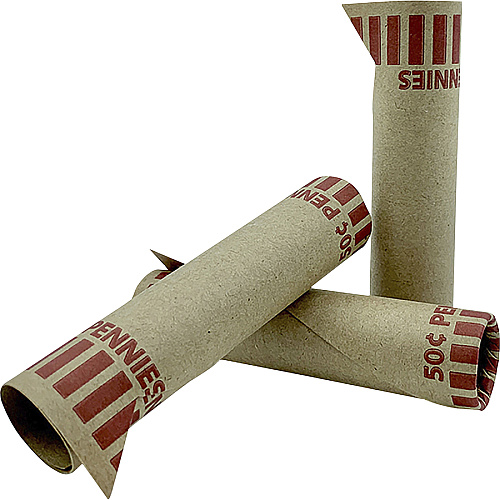 PAP-R Tubular Coin Wrap 1¢ Denomination - Durable, Burst Resistant, Crimped, Pre-formed - 57 lb Basis Weight - Paper - Red - 1000 / Box (23001)