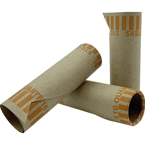 PAP-R Products Preformed Tubular Coin Wrappers, Quarters, $10, 1000 Wrappers/Box 25¢ Denomination - Durable, Burst Resistant, Crimped, Pre-formed - 57 lb Basis Weight - Paper - Orange - 1000 / Box (23025)
