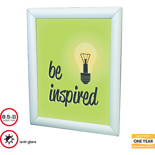 Deflecto Wall-Mount Display Frame 9.75" x 12.25" Frame Size - Holds 8.50" x 11" Insert - Rectangle - Vertical, Horizontal - Satin - Front Loading, Anti-glare, Dust Resistant, Debris Resistant - Aluminum - Clear, Silver - 1 Each (690001)