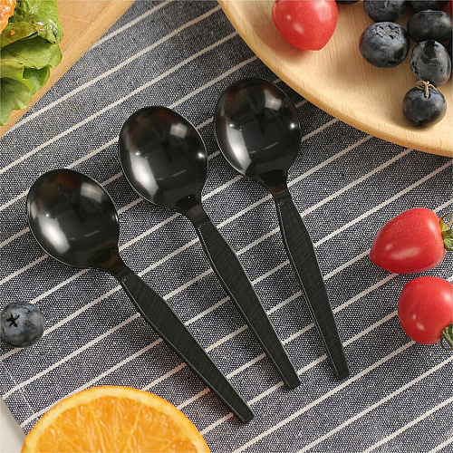 Genuine Joe Heavyweight Disposable Soup Spoons 1 Piece(s) - Soup Spoon - 1 x Soup Spoon - Disposable - Textured - Black - 1000 / Carton (GJO30406)