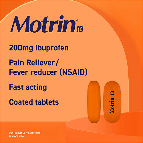 Motrin IB Ibuprofen Tablets For Fever, Common Cold, Headache, Backache, Muscular Pain, Arthritis, Toothache - 100 / Box (048101)