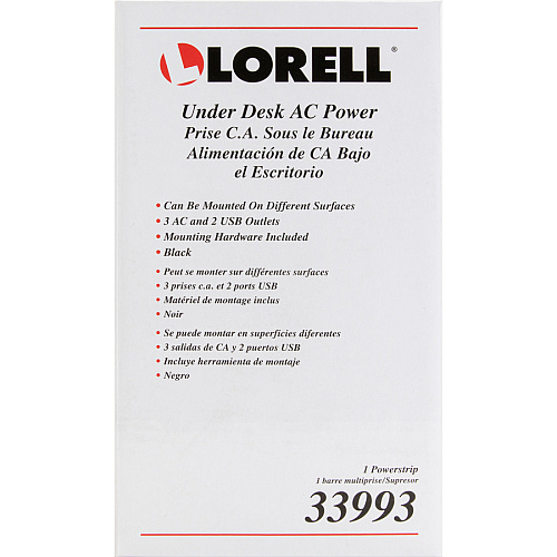 Lorell Under Desk AC Power Center with USB Charger 3 x AC Power, 2 x USB - Black (LLR33993)