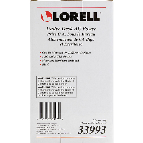 Lorell Under Desk AC Power Center with USB Charger 3 x AC Power, 2 x USB - Black (LLR33993)