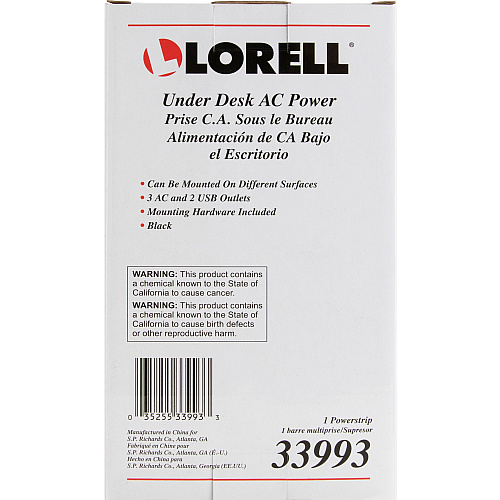 Lorell Under Desk AC Power Center with USB Charger 3 x AC Power, 2 x USB - Black (LLR33993)