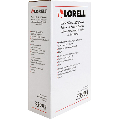 Lorell Under Desk AC Power Center with USB Charger 3 x AC Power, 2 x USB - Black (LLR33993)