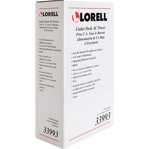 Lorell Under Desk AC Power Center with USB Charger 3 x AC Power, 2 x USB - Black (LLR33993)