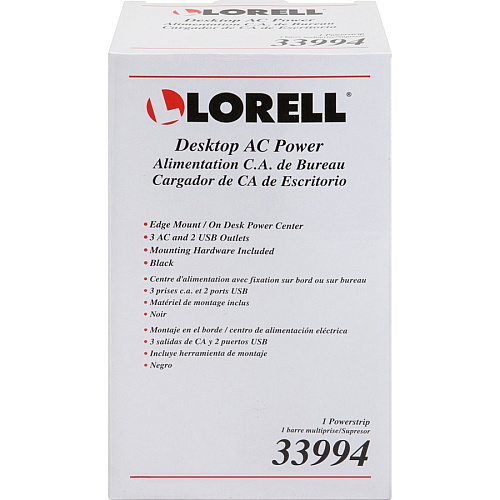 Lorell Desktop AC Power Center with USB Charger 3 x AC Power, 2 x USB - Desk Mountable - Black (LLR33994)