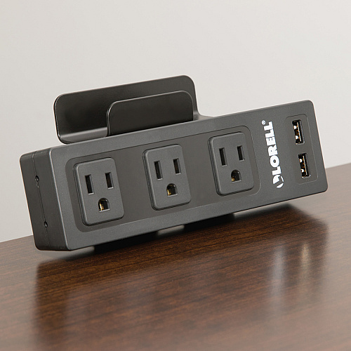 Lorell Desktop AC Power Center with USB Charger 3 x AC Power, 2 x USB - Desk Mountable - Black (LLR33994)
