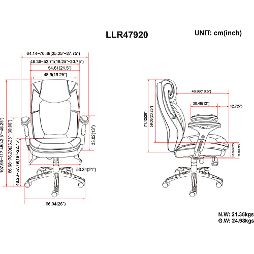 Lorell Wellness by Design Executive Office Chair Black Bonded Leather Seat - Black Bonded Leather Back - High Back - 5-star Base - Armrest - 1 Each (LLR47920)