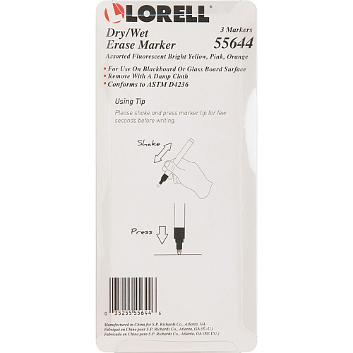 Lorell Dry/Wet-Erase Markers Assorted Ink - 3 / Pack (LLR55644)