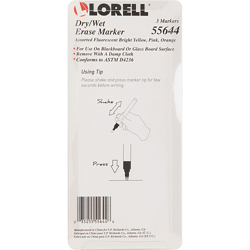 Lorell Dry/Wet-Erase Markers Assorted Ink - 3 / Pack (LLR55644)