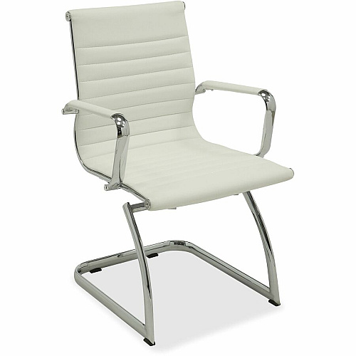 Lorell Modern Guest Chairs Bonded Leather Seat Material - Bonded Leather Back Material - Mid Back - Cantilever Base - White - Leather - 2 / Carton (LLR59504)