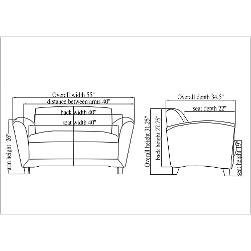 Lorell Accession Reception Loveseat 55" x 31.5" x 34.5" Overall Dimension - 1 Each (LLR68947)