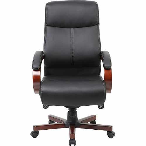 Lorell Executive High-Back Wood Finish Office Chair Black Seat Color - Leather Seat Material - Black Back Color - Leather Back Material - High Back - 1 Each (LLR69531)