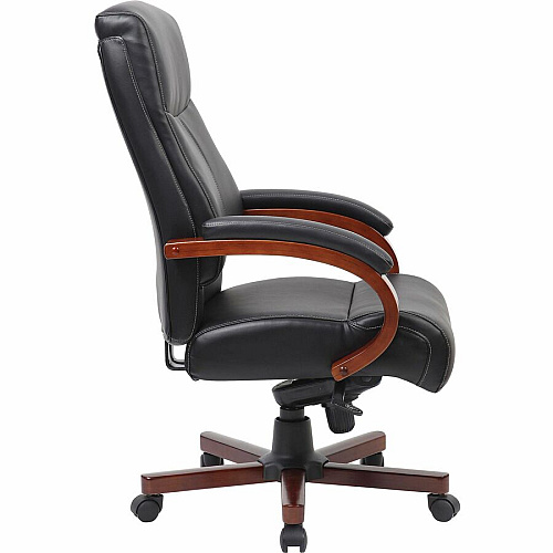 Lorell Executive High-Back Wood Finish Office Chair Black Seat Color - Leather Seat Material - Black Back Color - Leather Back Material - High Back - 1 Each (LLR69531)
