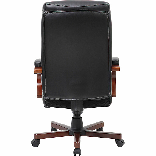 Lorell Executive High-Back Wood Finish Office Chair Black Seat Color - Leather Seat Material - Black Back Color - Leather Back Material - High Back - 1 Each (LLR69531)