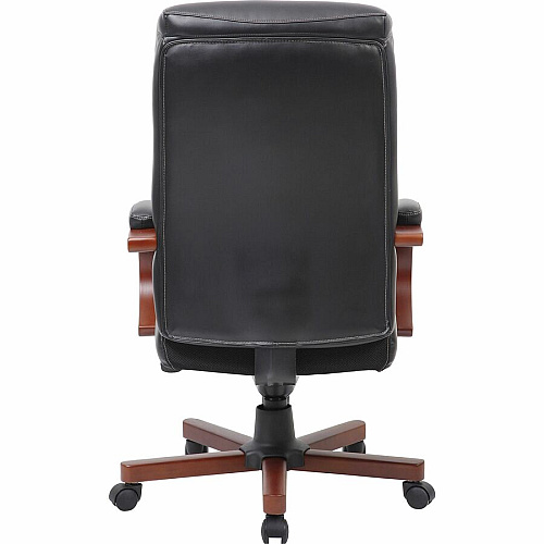 Lorell Executive High-Back Wood Finish Office Chair Black Seat Color - Bonded Leather Seat Material - Black Back Color - Bonded Leather Back Material - High Back - Black, Mahogany - 1 Each (LLR69532)