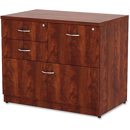Lorell Essentials Series Box/Box/File Lateral File x 1" Thickness Side Panel, 29.5" Height x 35.5" Width x 22" Depth Lateral File - 4 x Box, File Drawer(s) - Cherry Laminate Table Top - Versatile, Ball Bearing Glide, Drawer Extension, Security  (LLR69540)