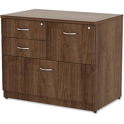Lorell Essentials Series Box/Box/File Lateral File x 1" Thickness Side Panel, 29.5" Height x 35.5" Width x 22" Depth Lateral File - 4 x Box, File Drawer(s) - Walnut Laminate Table Top - Versatile, Ball Bearing Glide, Drawer Extension, Security  (LLR69542)