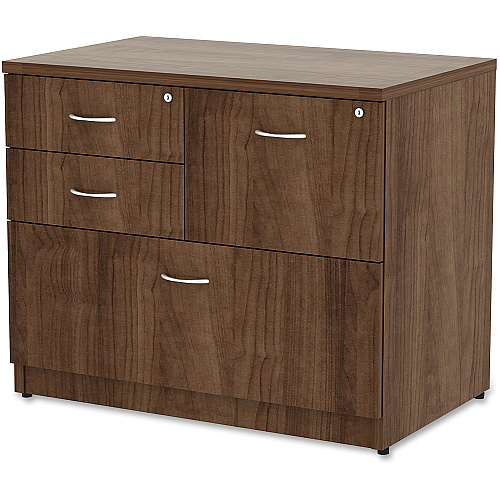 Lorell Essentials Series Box/Box/File Lateral File x 1" Thickness Side Panel, 29.5" Height x 35.5" Width x 22" Depth Lateral File - 4 x Box, File Drawer(s) - Walnut Laminate Table Top - Versatile, Ball Bearing Glide, Drawer Extension, Security  (LLR69542)