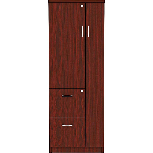 Lorell Essentials/Revelance Tall Storage Cabinet 65.6" Height x 23.6" Width x 23.6" Depth Cabinet, x 0.5" Length Compartment - 2 x Storage Drawer(s) - 1 Door(s) - Finish: Mahogany, Laminate (LLR69897)