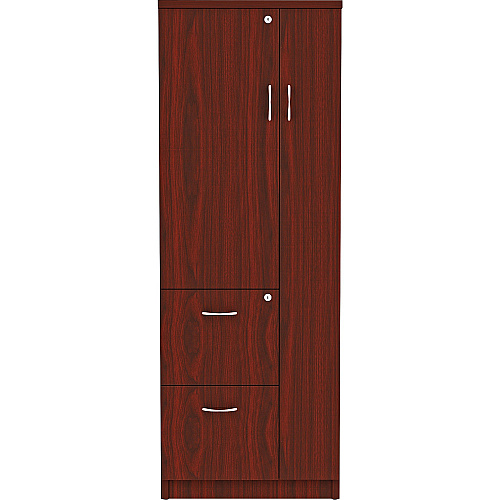 Lorell Essentials/Revelance Tall Storage Cabinet 65.6" Height x 23.6" Width x 23.6" Depth Cabinet, x 0.5" Length Compartment - 2 x Storage Drawer(s) - 1 Door(s) - Finish: Mahogany, Laminate (LLR69897)
