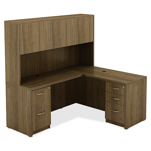 Lorell Essentials Series Peninsula Desk Box 1 of 2 29.5" Height x 30" Width x 66" Depth - Reeded Edge - Material: Metal - Finish: Walnut, Laminate (LLR69959)