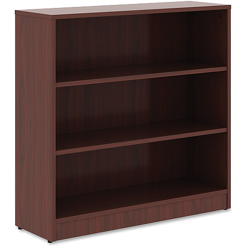 Lorell Laminate Bookcase 3 Shelf(ves) - 36" Height x 36" Width x 12" Depth - Sturdy, Adjustable Feet, Adjustable Shelf - Thermofused Laminate (TFL) - Mahogany - Laminate - 1 Each (LLR99781)