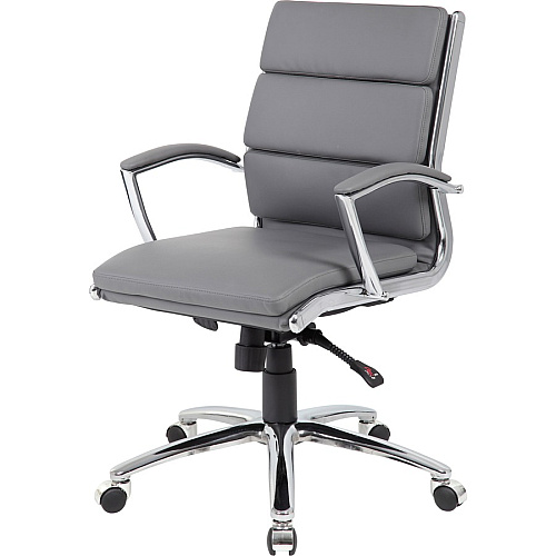 Boss Executive Chair Gray Seat Color - Vinyl Seat Material - Gray Back Color - Chrome, Black Frame Color - Chrome Frame Material - Mid Back - 5-star Base - 1 Each (B9476GY)