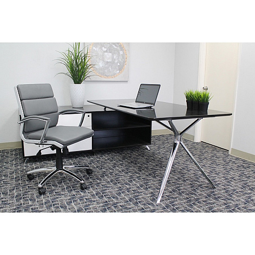 Boss Executive Chair Gray Seat Color - Vinyl Seat Material - Gray Back Color - Chrome, Black Frame Color - Chrome Frame Material - Mid Back - 5-star Base - 1 Each (B9476GY)