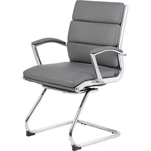 Boss B9479 CaressoftPlus Guest Executive Chair Gray Seat Color - Vinyl Seat Material - Gray Back Color - High Back - Cantilever Base - 1 Each (B9479GY)