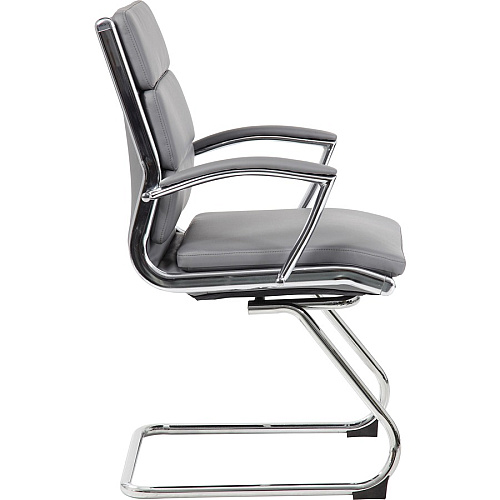 Boss B9479 CaressoftPlus Guest Executive Chair Gray Seat Color - Vinyl Seat Material - Gray Back Color - High Back - Cantilever Base - 1 Each (B9479GY)
