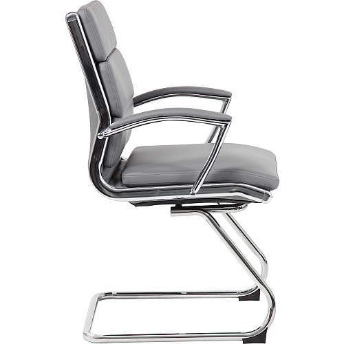 Boss B9479 CaressoftPlus Guest Executive Chair Gray Seat Color - Vinyl Seat Material - Gray Back Color - High Back - Cantilever Base - 1 Each (B9479GY)