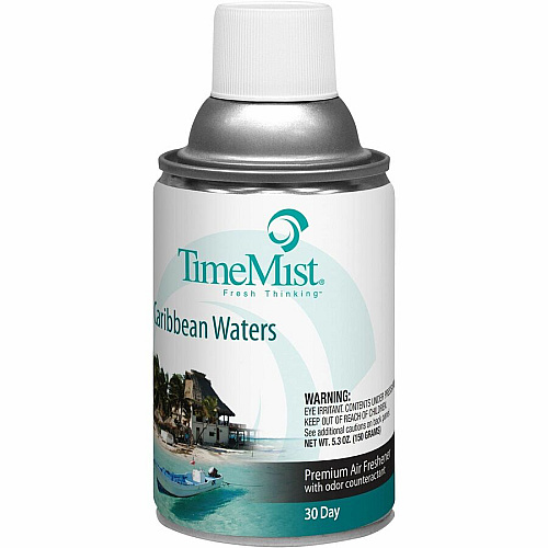 TimeMist Metered 30-Day Caribbean Waters Scent Refill Spray - 6000 ft³ - 6.6 fl oz (0.2 quart) - Caribbean Waters - 30 Day - Long Lasting, Odor Neutralizer - 12 / Carton (1042756CT)
