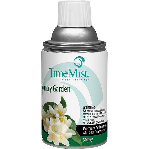TimeMist Metered 30-Day Country Garden Scent Refill Spray - 6000 ft³ - 6.6 fl oz (0.2 quart) - Country Garden - 30 Day - Long Lasting, Odor Neutralizer - 12 / Carton (1042786CT)