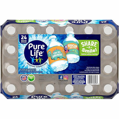 Pure Life Purified Bottled Water Ready-to-Drink - 8 fl oz (237 mL) - 24/Carton - 120 / Pallet (194627PL)