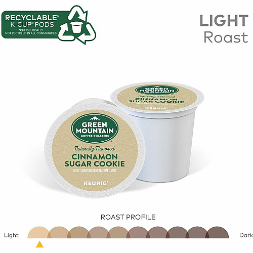 Green Mountain Coffee Roasters&reg; K-Cup Cinnamon Sugar Cookie Coffee Compatible with Keurig Brewer - Regular - Light - K-Cup, Pod - Cinnamon Sugar Cookie - Kosher - 24 / Pack (79742)