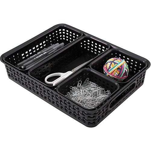 Advantus 5-pack Plastic Weave Bins Desktop - Black - Plastic - 5 / Pack (37530)