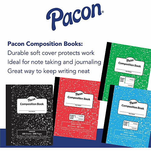 Pacon Unruled Compositon Book 100 Sheets - Plain - Unruled Front Ruling - 7 1/2" x 9 3/4" Sheet Size - Black Marble Cover - 24 / Carton (MMK37145)